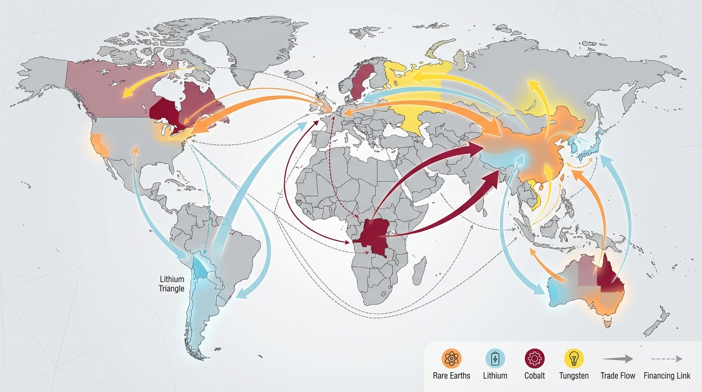 Global supply chains and financing flows for critical minerals.