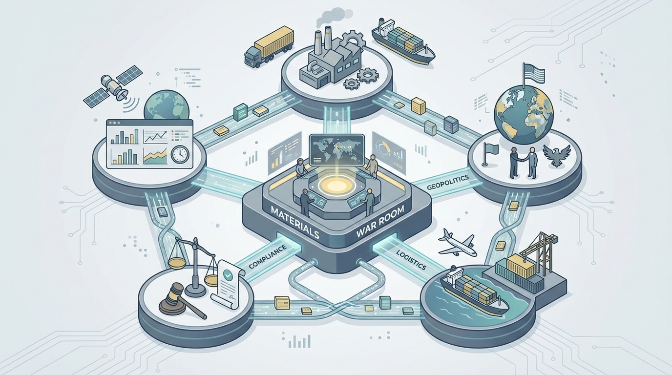 Operating model of a materials war room for critical mineral supply chains