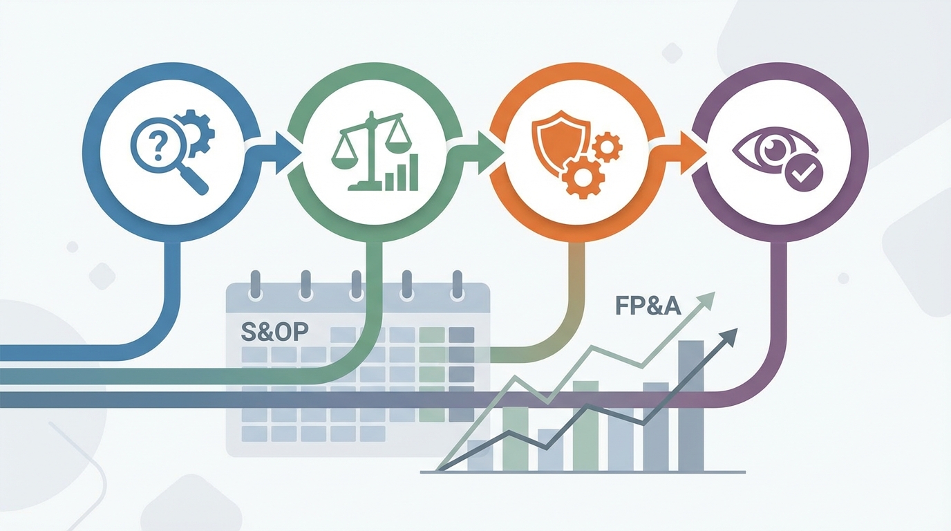 High-level framework for embedding materials risk into S&OP and FP&A cycles.