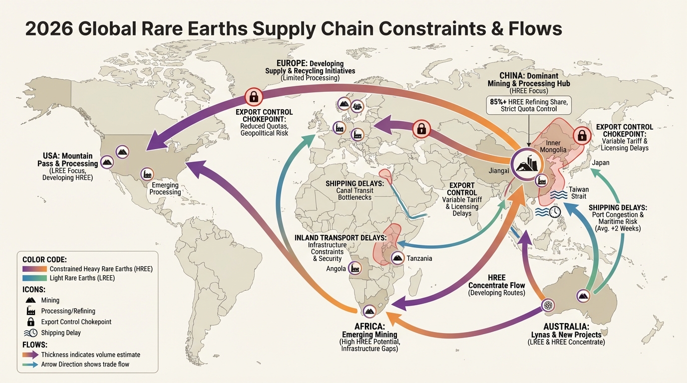 Global rare earths supply chain and export control chokepoints, 2026