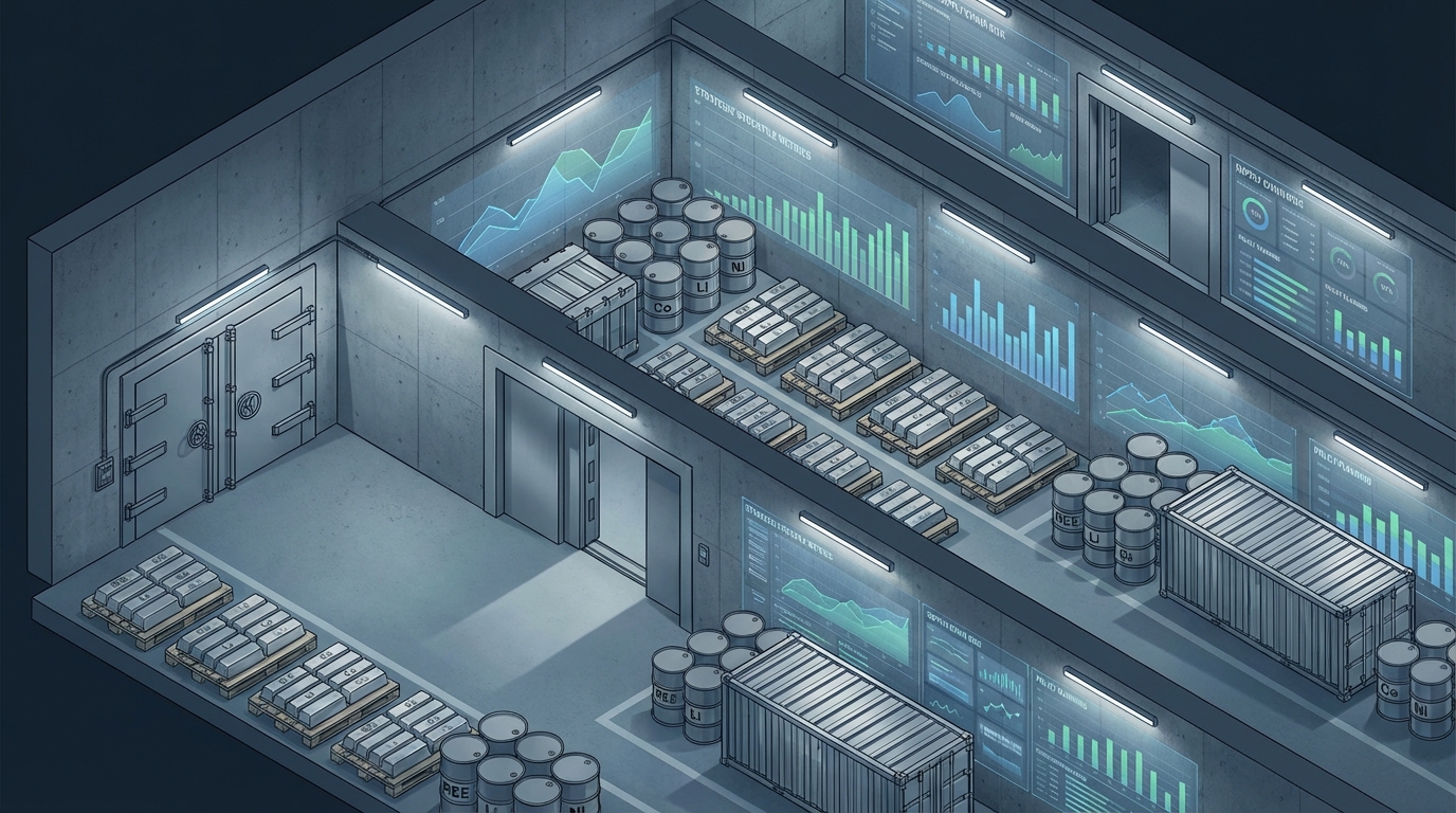 Conceptual visualization of strategic stockpiles of critical minerals.