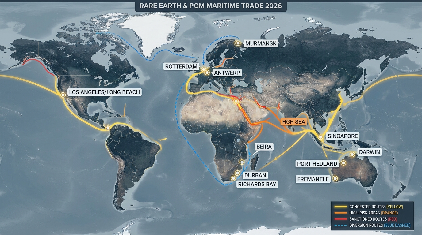 Global trade routes and congestion hotspots for critical metals in 2026