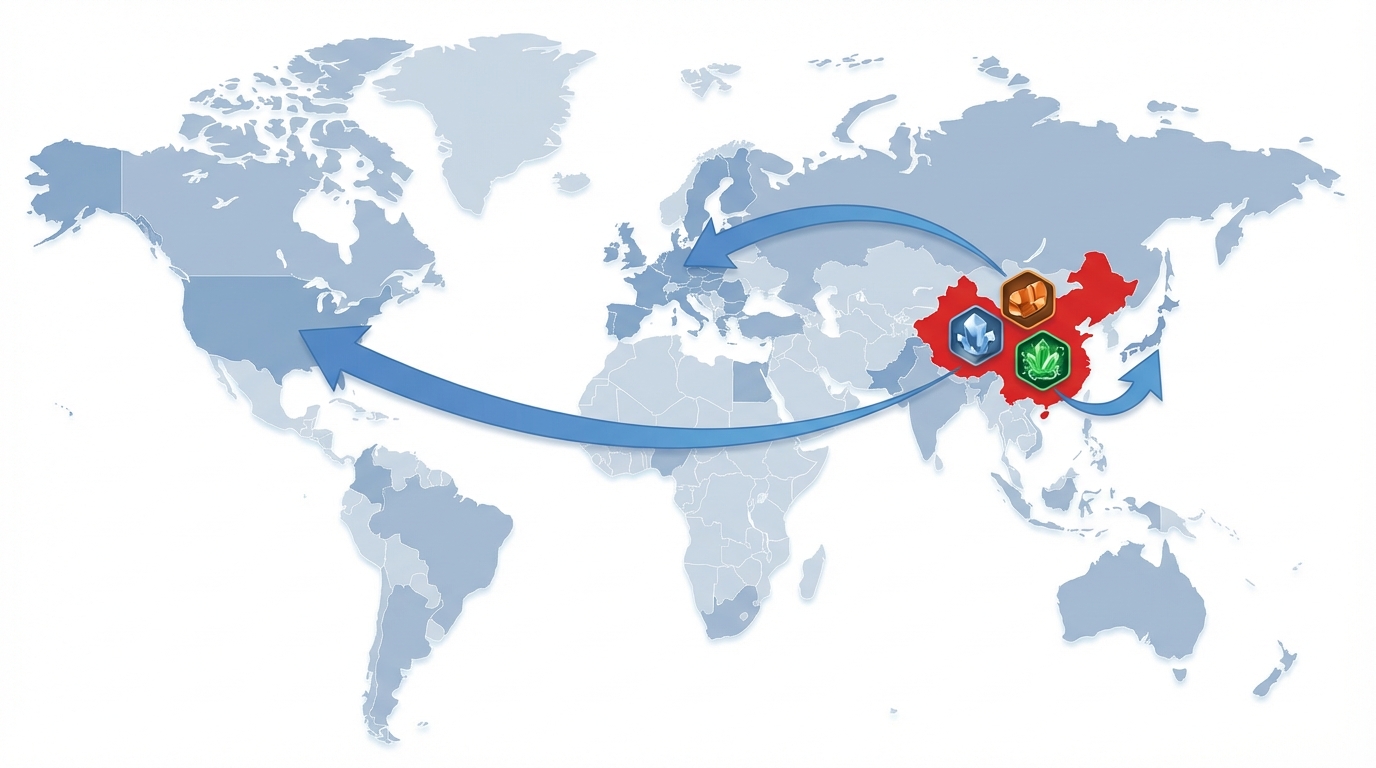Visualizing China’s dominance in critical minerals and global export routes.