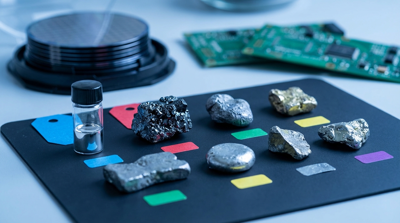 Key critical minerals used in advanced semiconductors and clean energy technologies.