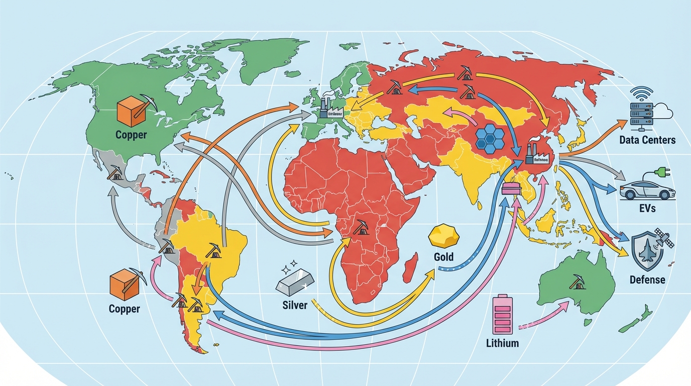 Global strategic materials supply chains and risk by region.