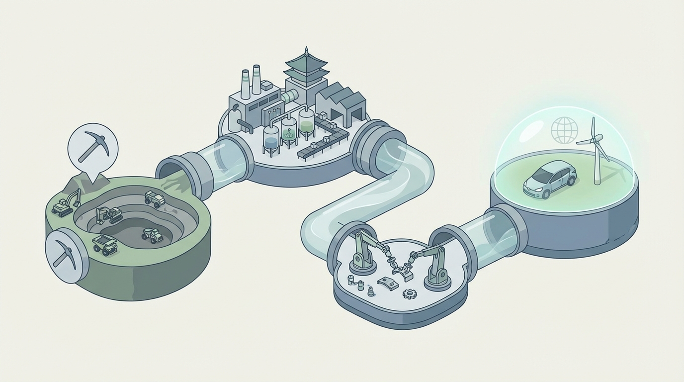 Illustrating the rare-earth magnet supply chain and points of Chinese control.