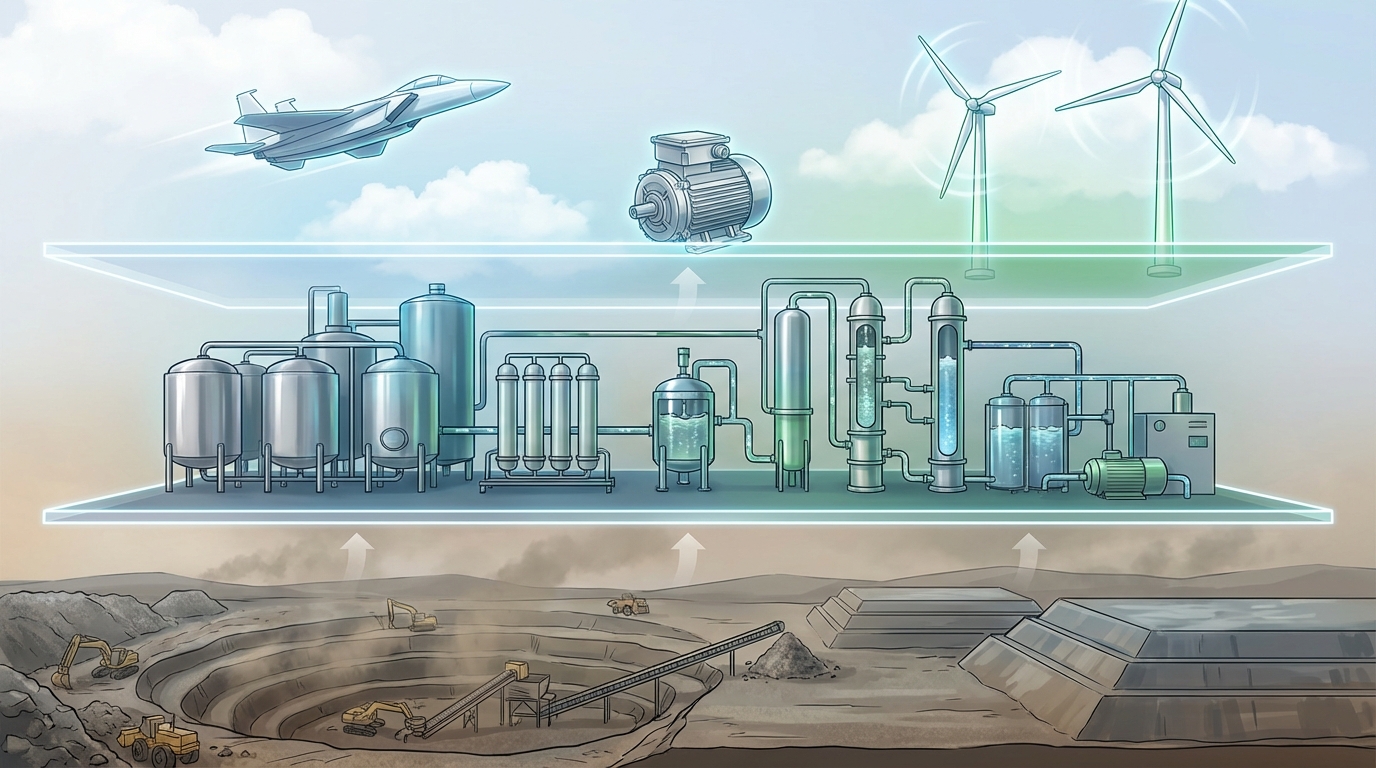 How critical minerals move from extraction and processing into advanced technologies.