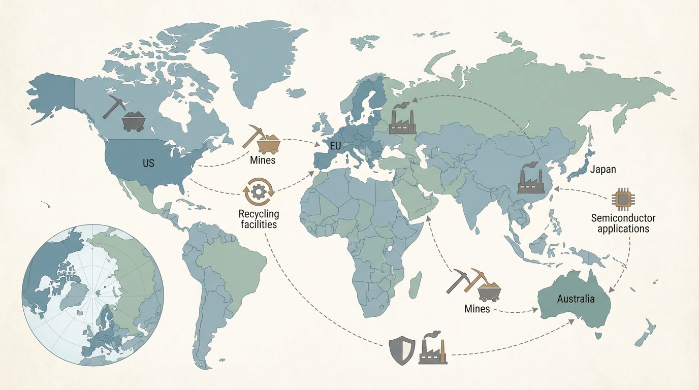 Key non-Chinese regions investing in secure gallium and germanium supply for defense and semiconductor sectors.