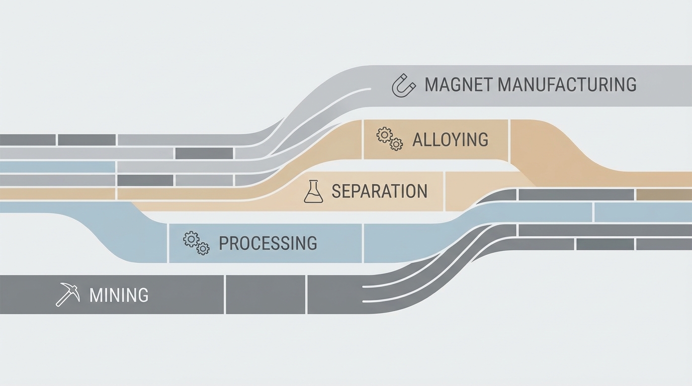 The rare earth supply chain from extraction to advanced materials.