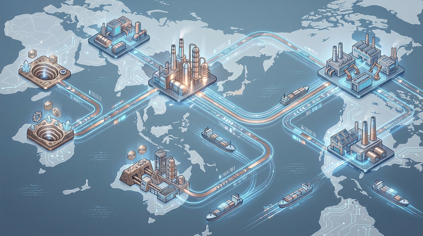 Global supply chains for strategic materials and their interconnected risks.