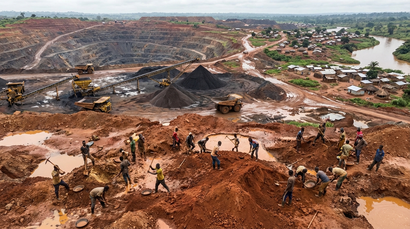 Artisanal and industrial cobalt extraction side-by-side in the DRC.