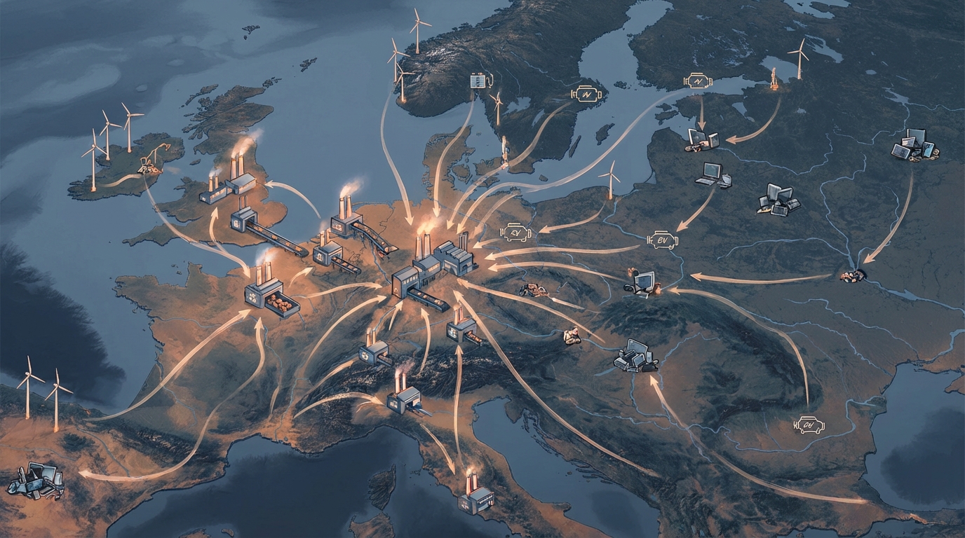 Europe-wide map visualizing recycled feedstock flows and infrastructure concentration