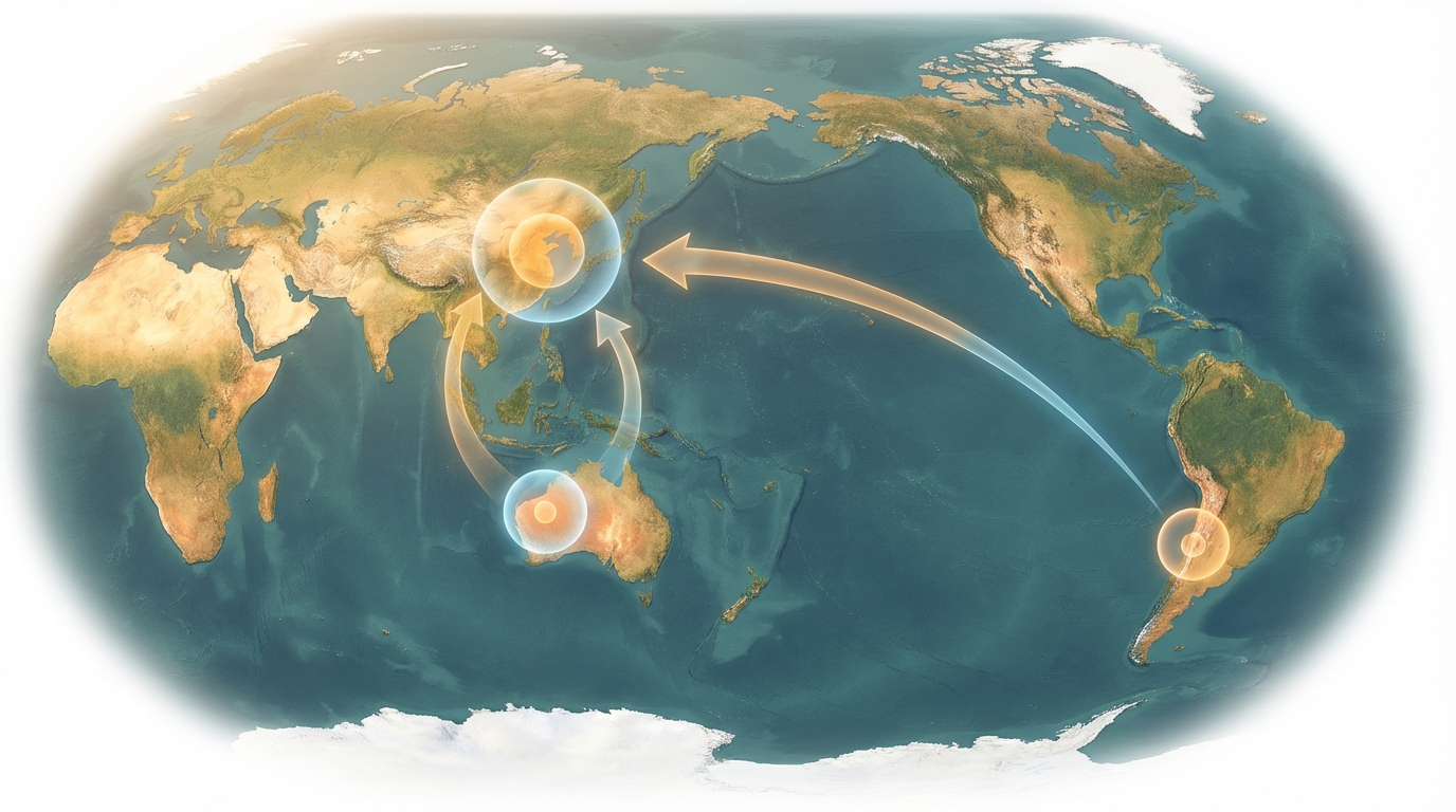 Global lithium supply and refining hubs with major trade flows.