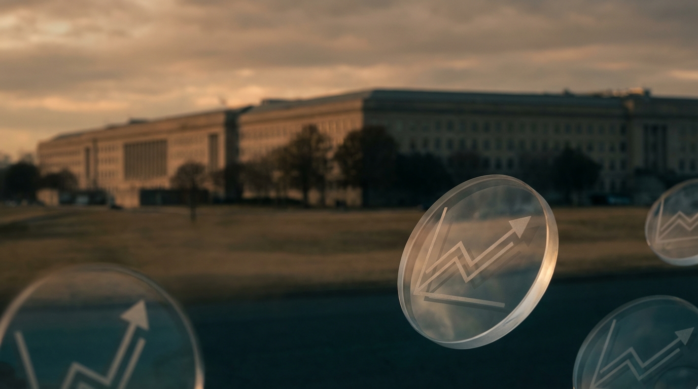 Conceptual image of the Pentagon as an investor, combining the building with abstract shareholder motifs.