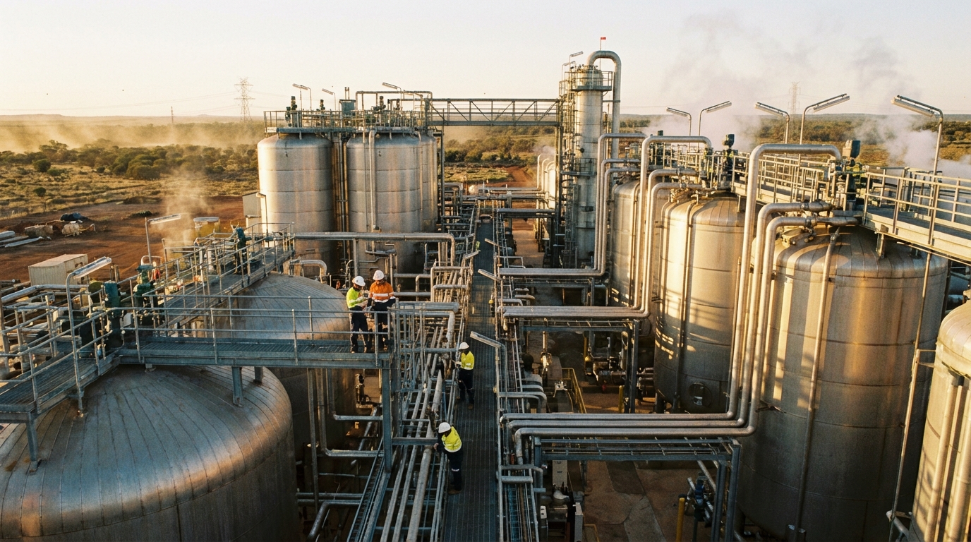 Processing plant representative of downstream rare-earths and antimony refining.