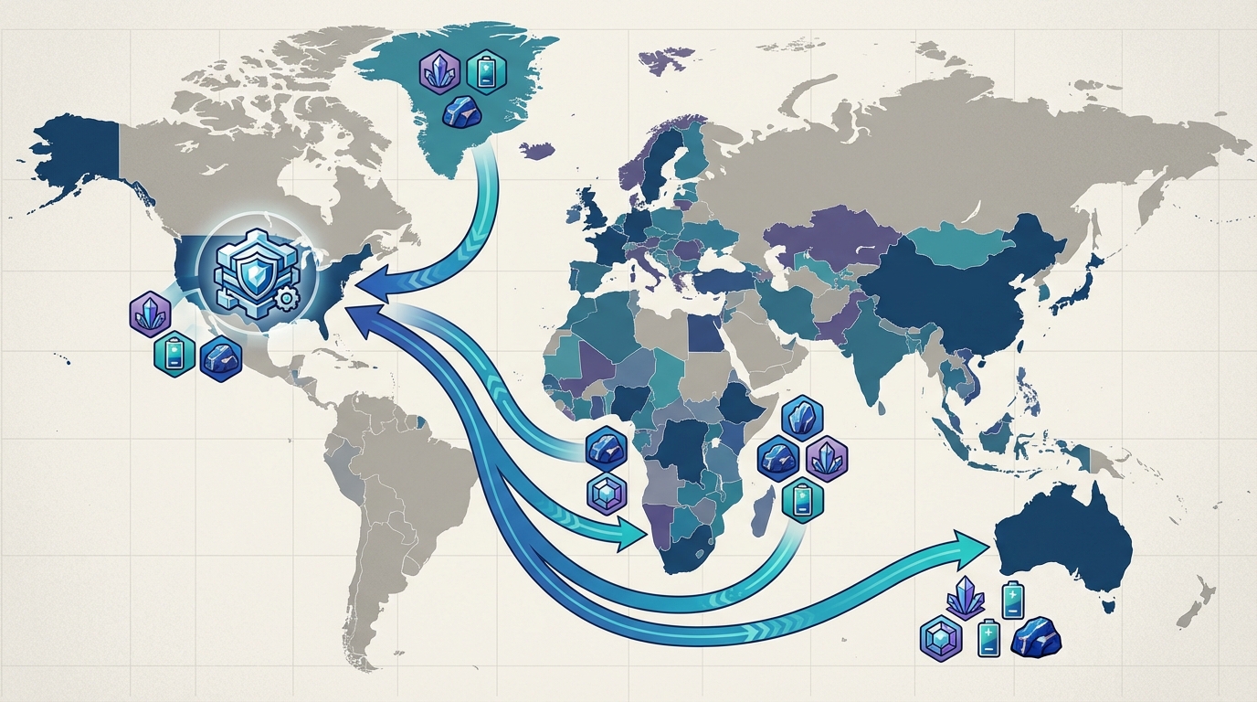 Map of the Minerals Security Alliance and international mineral flows.