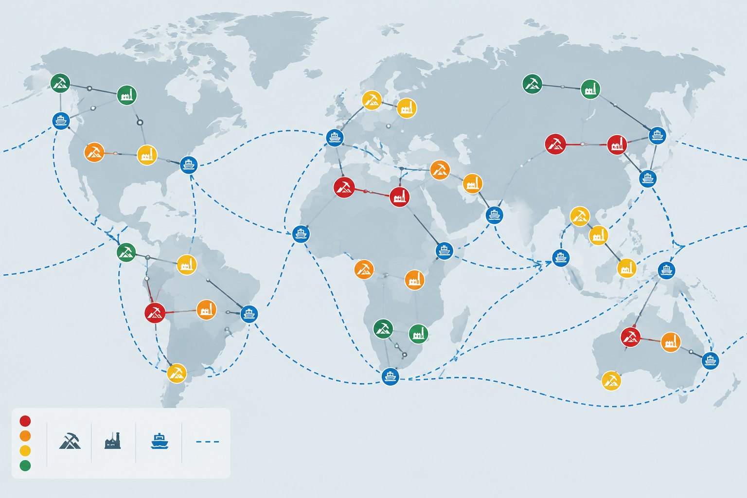A schematic of how export-control exposure can propagate through a supply network.